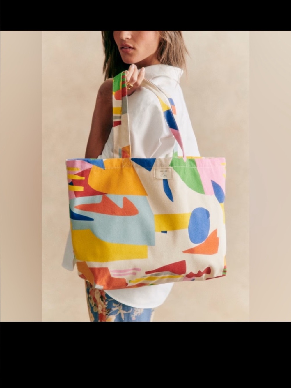 Sezane Multicolor Abstract Print Canvas Tote